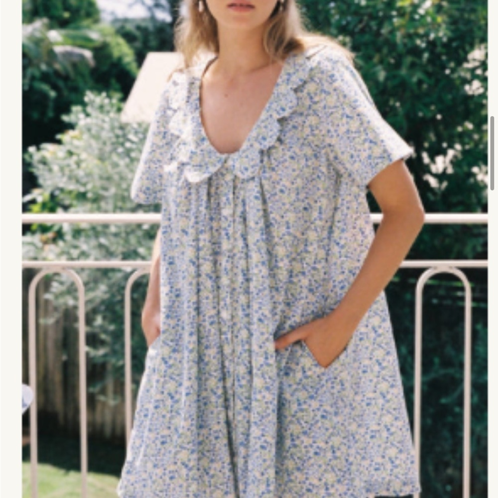 Floral Mini Dress in Blue and White